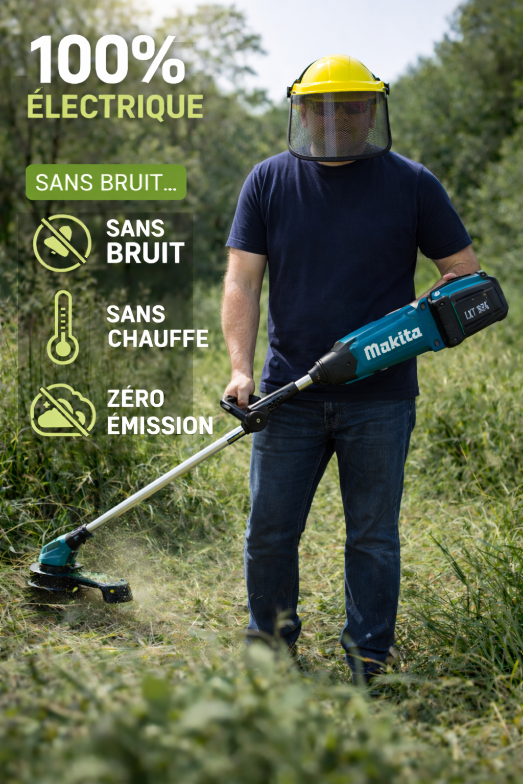 Homme utilisant une débroussailleuse Makita Homme utilisant une débroussailleuse Makita